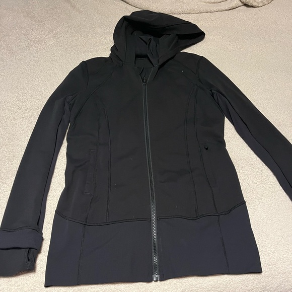 Black Hooded Jacket with Full-Length Zipper - Picture 3 of 8